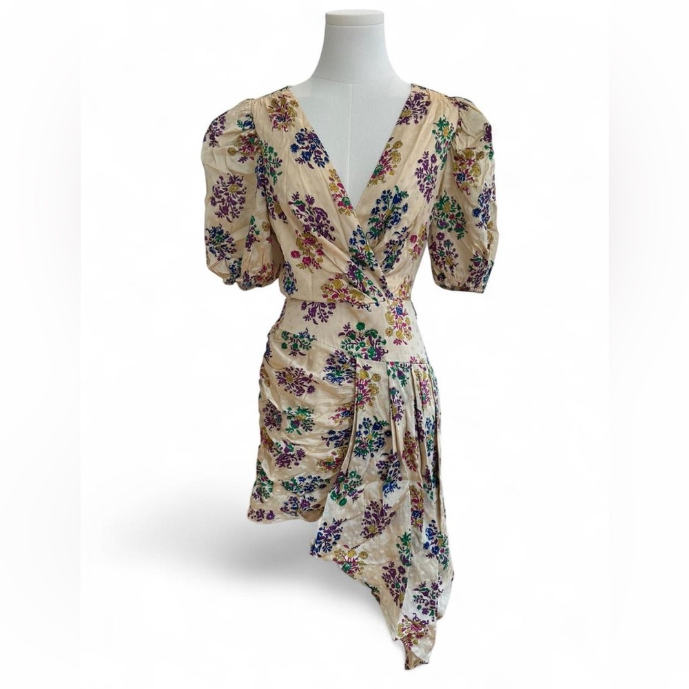Ronny Kobo Women’s Silk Blend Floral Mini Dress With Puff Sleeves - Medium